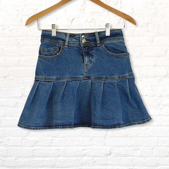 🎁 3 for $30 Wild Fable Pleated Denim Mini Skirt Size 4 Medium Wash - Picture 5 of 5